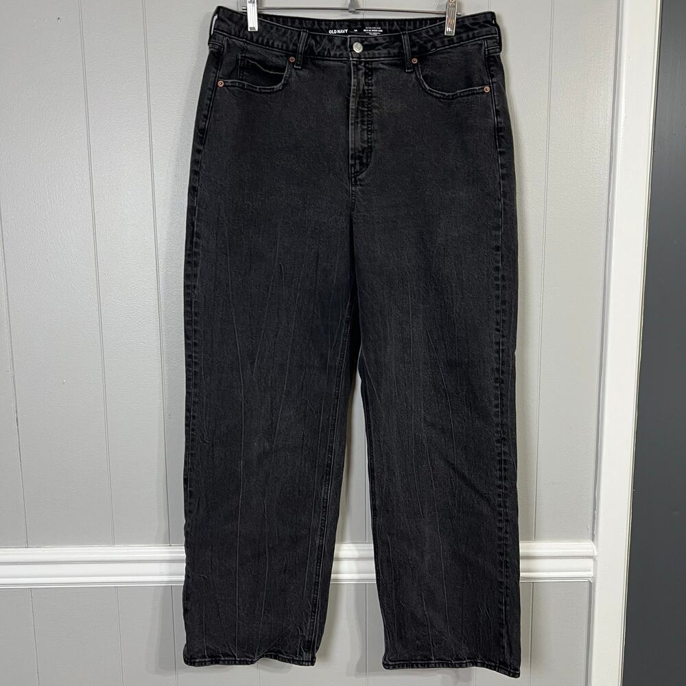 Old Navy Wide Leg Jeans Women’s 16 Extra High Rise Washed Black